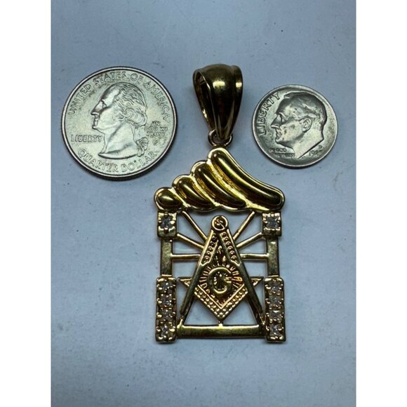 Estate Sterling Silver 925 Masonic Pendant Gold Tone Freemason Symbol No Chain - Picture 6 of 8
